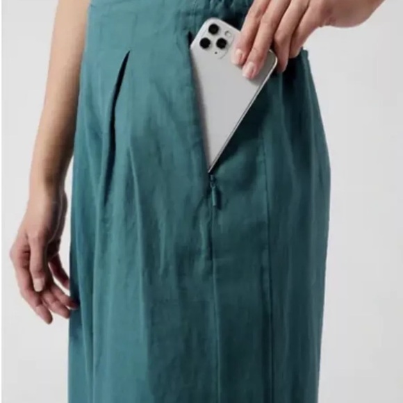 Athleta Playa Linen Wide Crop Borealis Green 100% Linen Zipper Pockets - Picture 5 of 6